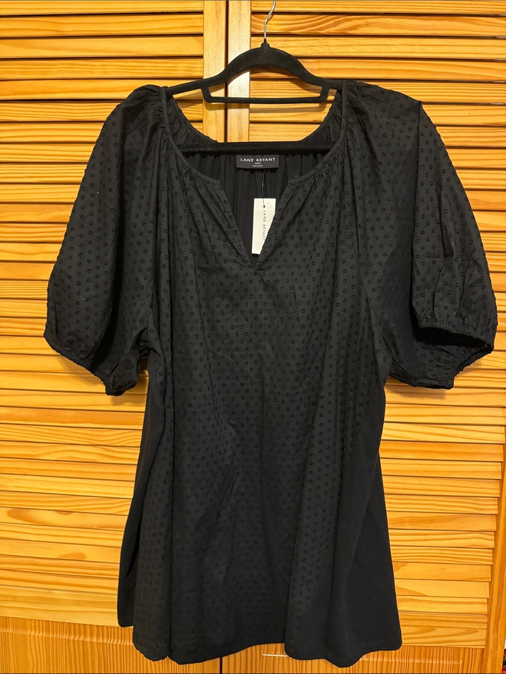 Lane Bryant Black Eyelet Puff-Sleeve Peasant Blouse
